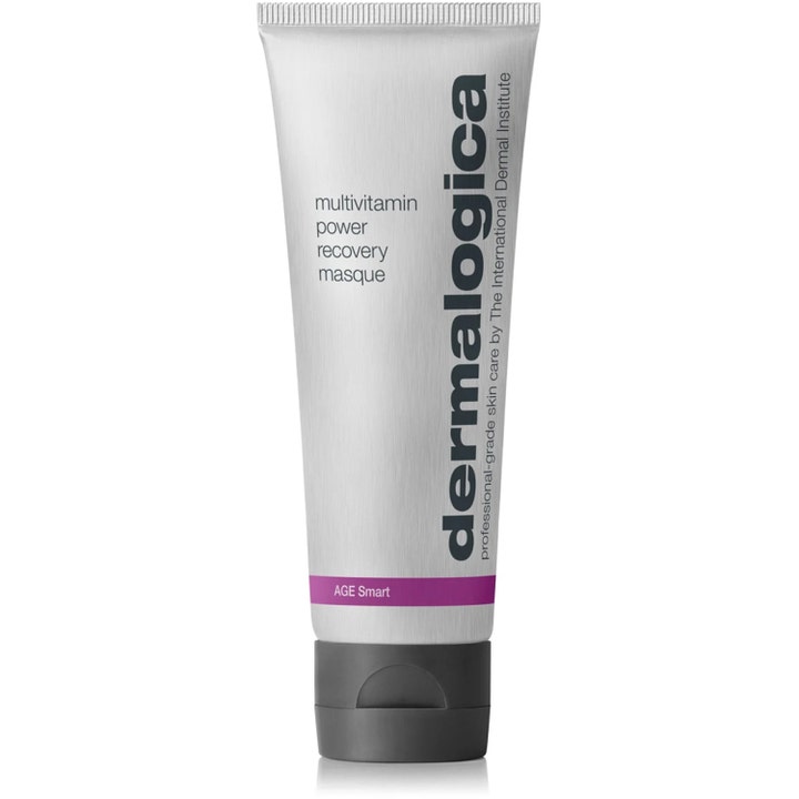 Dermalogica Multivitamin Power Recovery Masque anti age ansiktsmask i en silvrig tub med lila detalj och svart lock.
