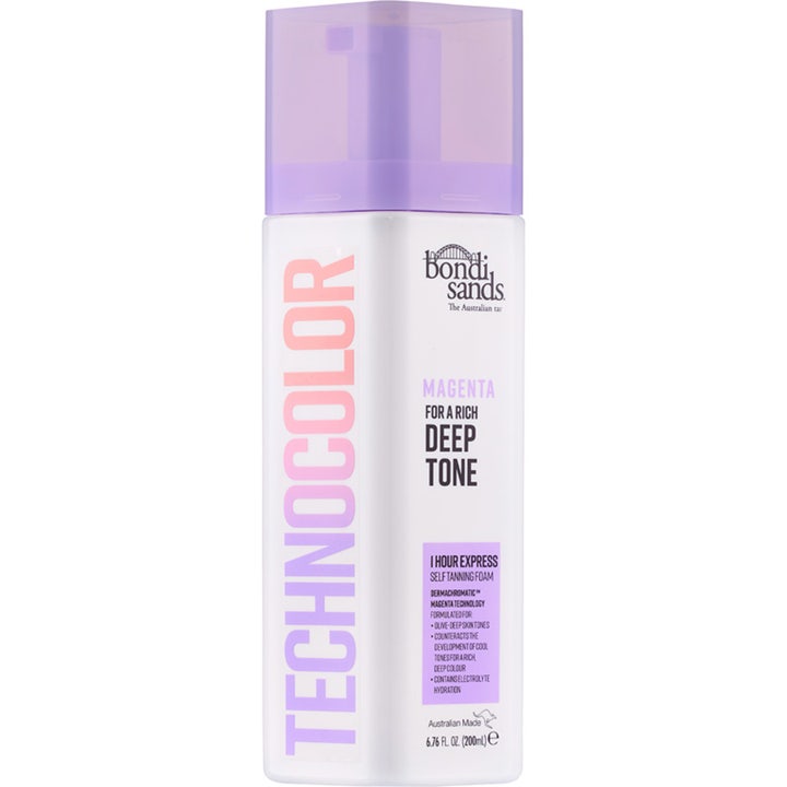 Bondi Sands Technocolor Magenta 200ml återfuktande brun utan sol mousse ger en djup ton i vit flaska med lila lock