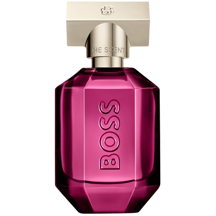 Hugo Boss The Scent For Her Magnetic 30 ml magnetisk eau de parfum dam i en fasetterad mörkt rosa glasflaska med guldlock
