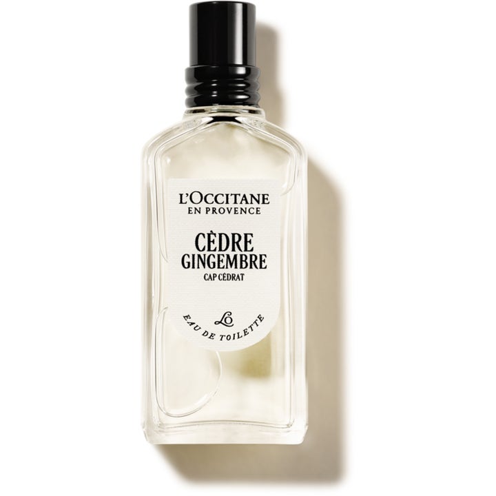 L'Occitane Cédre Gingembre Eau de Toilette 50 ml fräsch herrparfym i genomskinlig glasflaska med svart lock