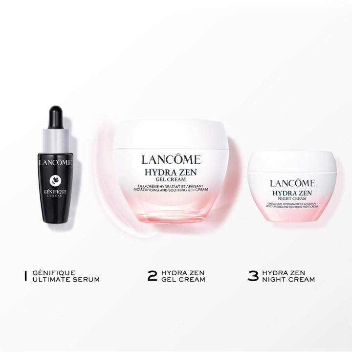 Lancôme Hydra Zen Routine Set 1 st lugnande ansiktskräm anti-stress med serum och rosa burkar för hydrering Lancôme.
