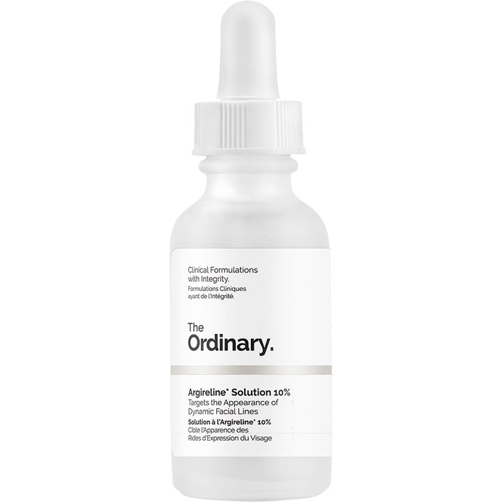 The Ordinary Argireline Solution 10% 30ml ansiktsserum mot fina linjer i frostad glasflaska med vit pipett.