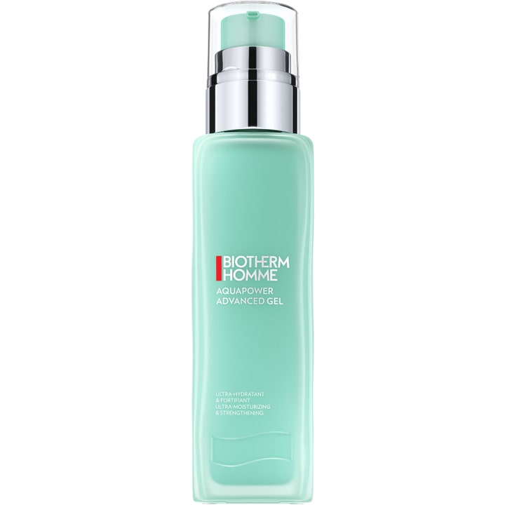 Biotherm Homme Aquapower Advanced Gel stärkande ansiktsgel för män i mintgrön pumpflaska med silverdetaljer