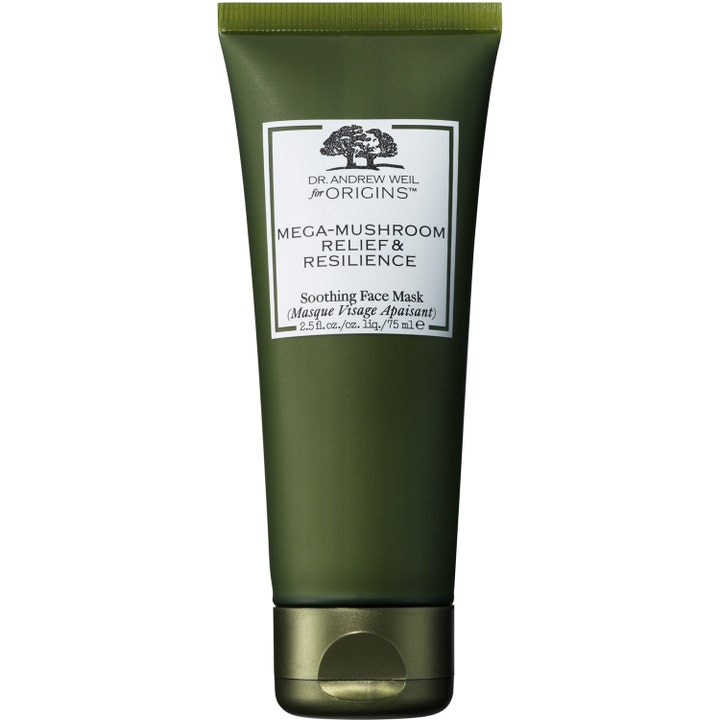 Origins Dr Weil Mega-Mushroom 75 ml anti-inflammation ansiktsmask i mörkgrön tub med vit etikett