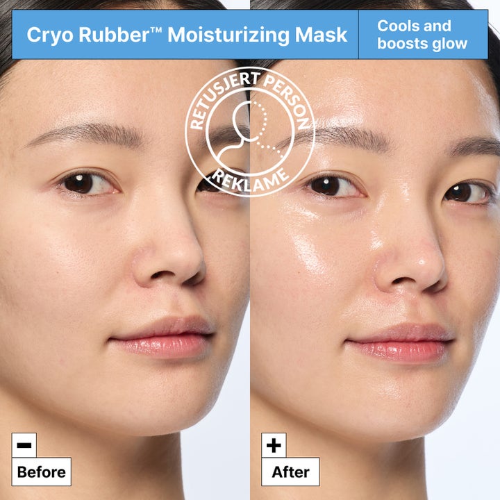 Dr.Jart+ Cryo Rubber Moisture Mask 36 g återfuktande ansiktsmask före och efter bild som ger lyster