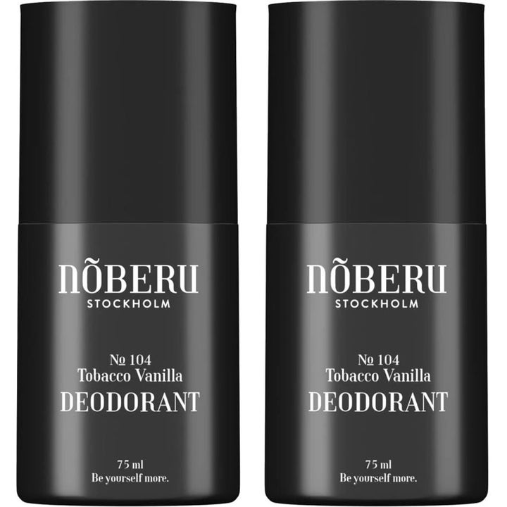 Nõberu Stockholm Tobacco Vanilla Duo Deodorant 2x75 ml ger fräschör i två mattsvarta förpackningar med vit text