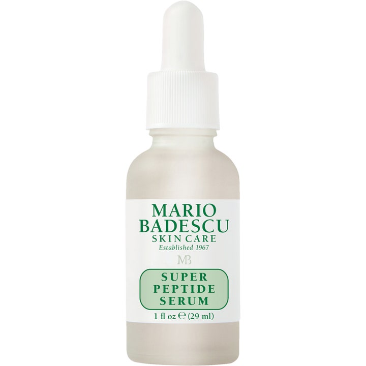 Mario Badescu Super Peptide Serum 29 ml hudvård mot rynkor i frostad glasflaska med vit pipett.