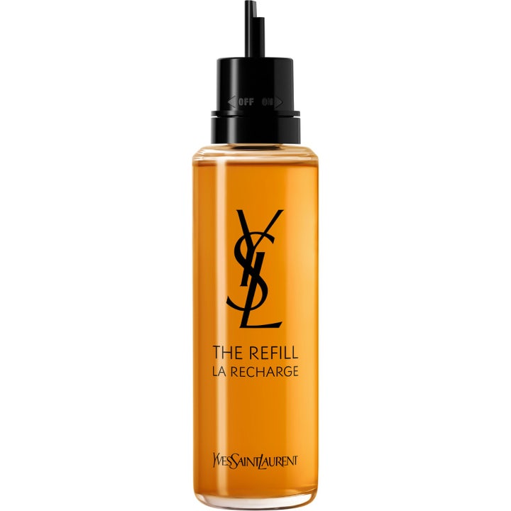 Yves Saint Laurent Libre Intense refill 100 ml parfymrefill med bärnstensfärgad vätska i flaska med svart munstycke