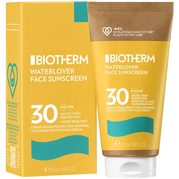 Biotherm Waterlover Face Cream SPF30 50 ml solskydd ansikte i gul papperstub och matchande ytterkartong