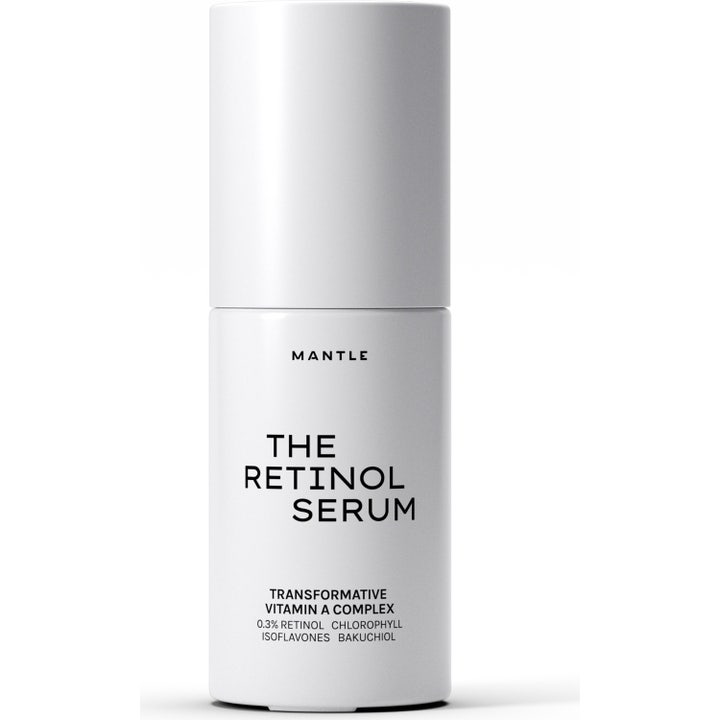 MANTLE The Retinol Serum 30 ml bakuchiol anti aging serum i grön frostad glasflaska med vit pump.