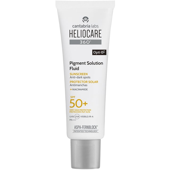 Heliocare 360 Pigment Solution Fluid niacinamide anti pigmentfläckar i vit tub med silverfärgad kork