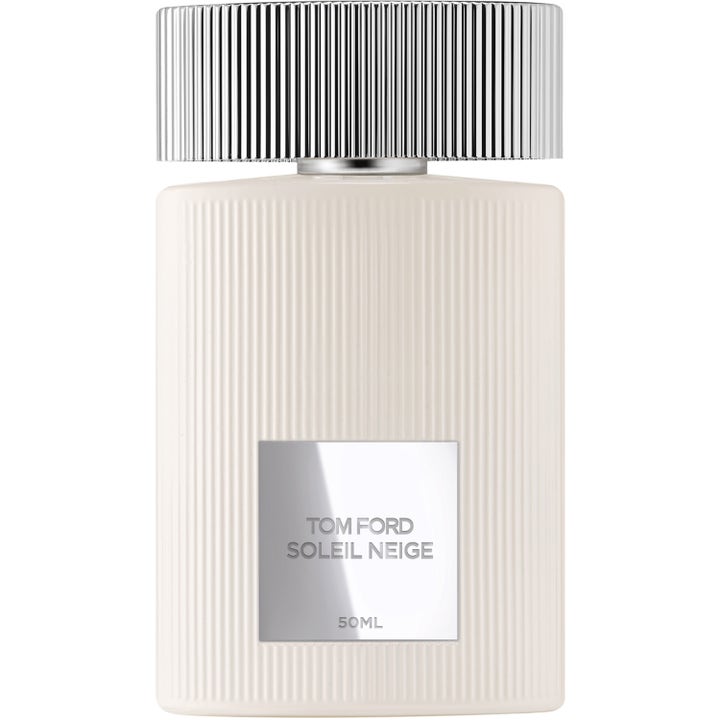 Tom Ford Soleil Neige Eau de Parfum 50ml unisex parfym i en vit räfflad flaska med silverdetaljer