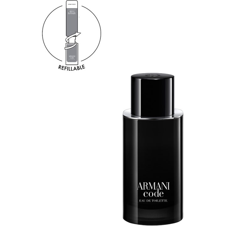 Armani Armani Code Eau de Toilette 75 ml maskulin parfym i en svart påfyllningsbar glasflaska med silverdetaljer