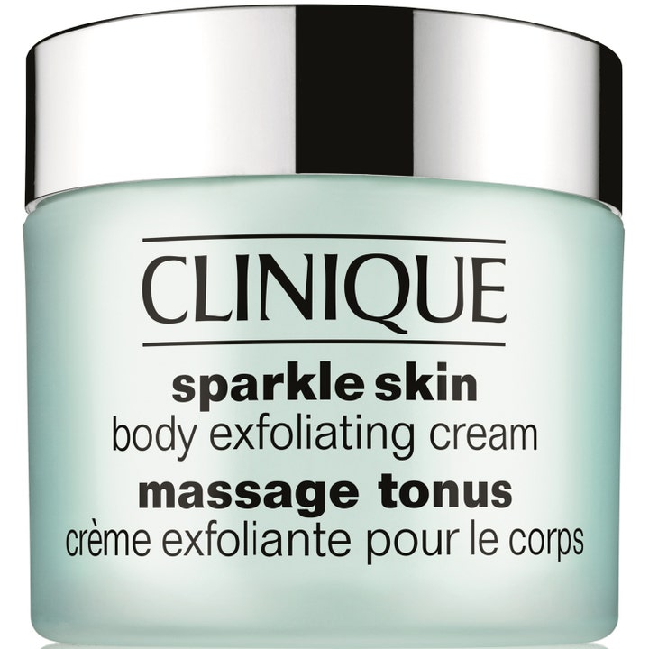 Clinique Sparkle Skin Body Exfoliating Cream 200 ml kroppsexfoliering i en ljusgrön burk med silvrigt lock