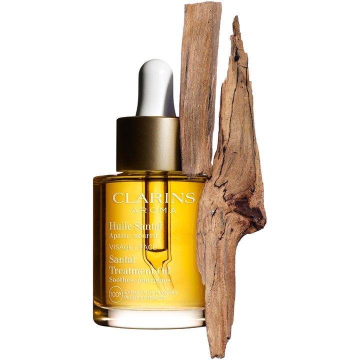 Clarins Face Treatment Oil Santal 30 ml lugnande ansiktsolja i glasflaska med sandelträ