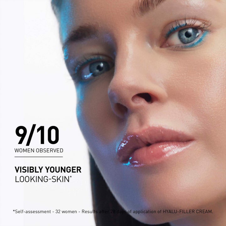 FILORGA Hyalu-Filler Cream 50 ml dagkräm visar kvinna med lyster och texten 9/10 får synbart yngre hud