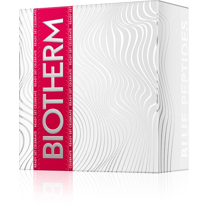 Biotherm Blue Peptides Uplift Cream SPF30 Holiday Set 2025 1 st ansiktsvårdskit i vit ask med silvervågor och rött band