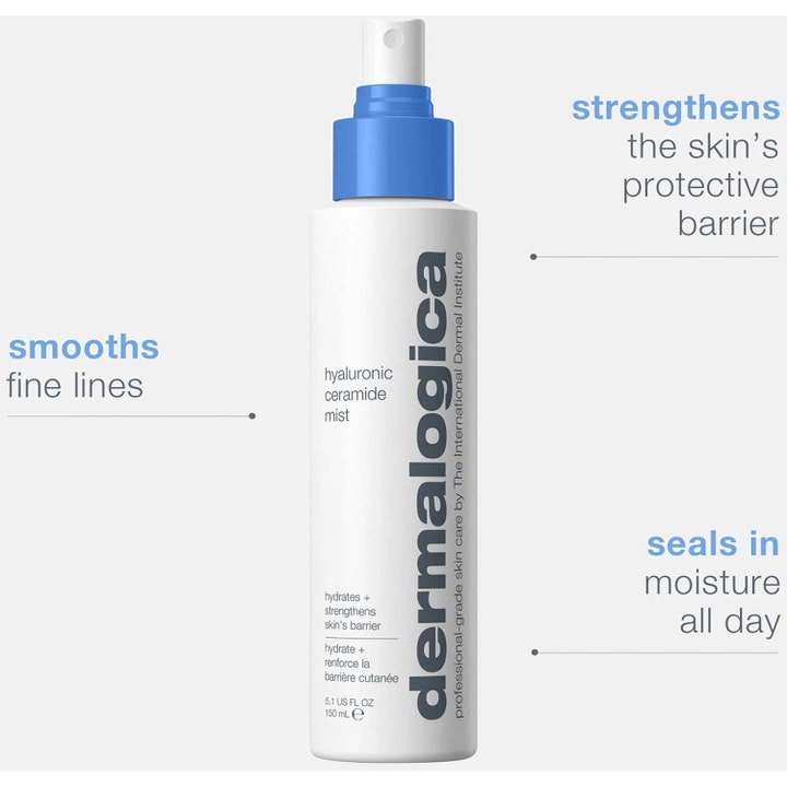 Dermalogica Hyaluronic Ceramide Mist 150 ml ansiktsmist med ceramider i vit sprayflaska som slätar ut fina linjer.