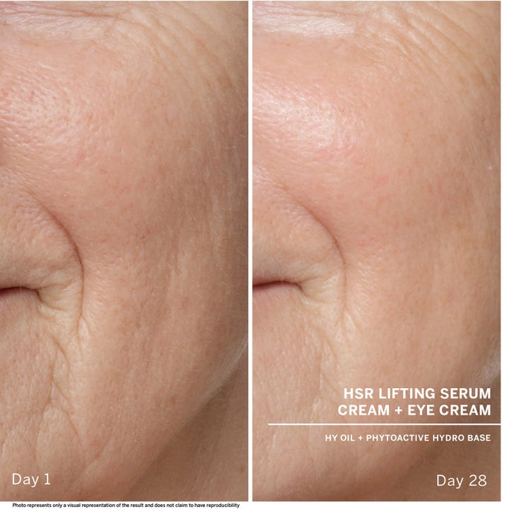 Babor HSR Lifting Eye Cream 30 ml ögonkräm mot rynkor visar synlig rynkreducering på huden efter 28 dagar.