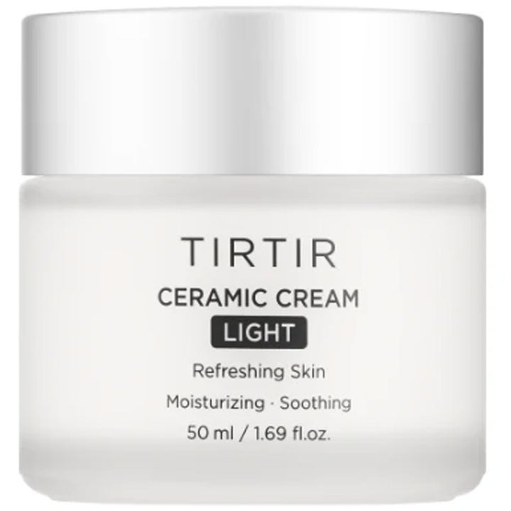 TIRTIR Ceramic Cream Light 50 ml återfuktande och lugnande ansiktskräm i en vit frostad glasburk med silverlock