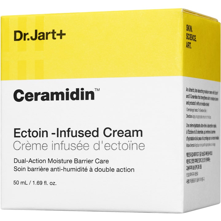 Dr.Jart+ Ceramidin Ectoin-Infused Cream 50 ml barriärstärkande ansiktskräm för mycket torr hud i gulvit ytterkartong