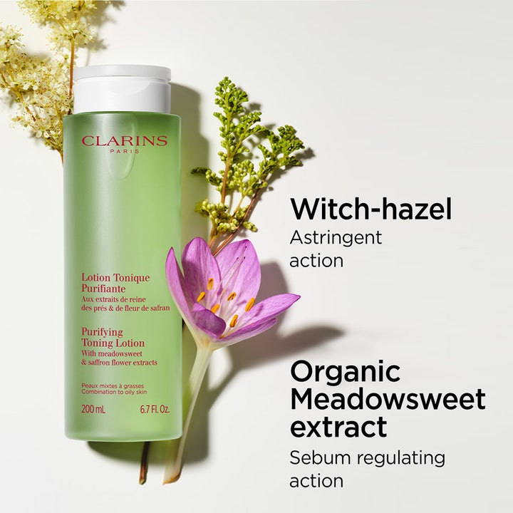 Clarins Purifying Toning Lotion 400 ml talgkontroll ansiktsvatten med trollhassel och älggräs för fet hy