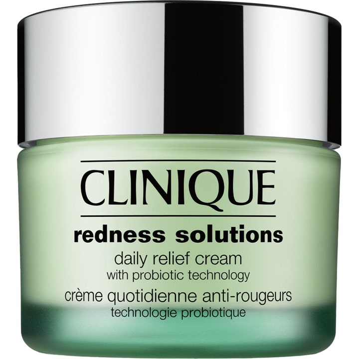Clinique Redness Solutions Daily Relief Cream lugnande rodnadskräm med probiotisk hudvård i frostad grön glasburk