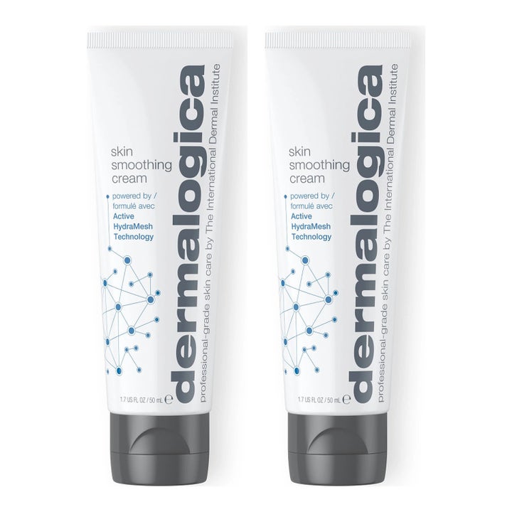 Dermalogica Skin Smoothing Cream 50 ml återfuktande ansiktskräm i två vita tuber med grått lock och blått mönster