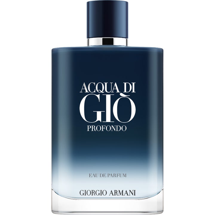 Giorgio Armani Acqua di Giò Profondo 200ml herrparfym i en mörkblå tonad glasflaska med stilren blå kork