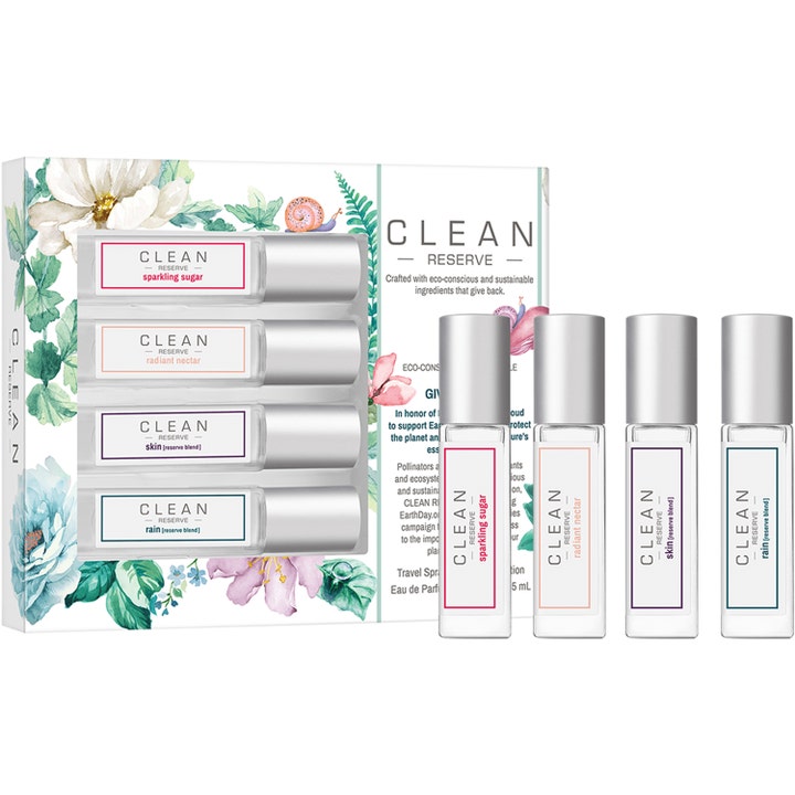 Clean RESERVE Spring Layering Collection 4x 5 ml parfymset blommig parfym med små glasflaskor i vit blommig ask