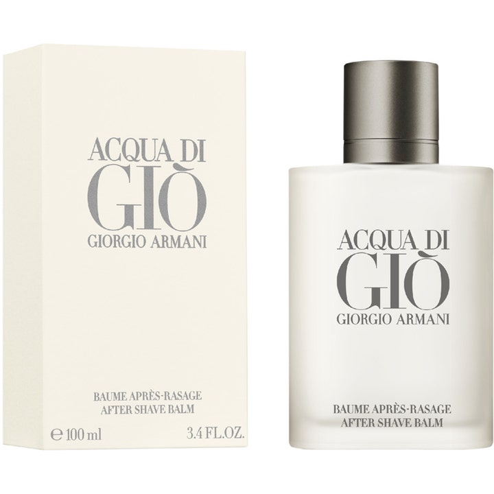 Armani Acqua Di Gio Homme After Shave Balm 100 ml lugnande rakbalsam i frostad glasflaska och vit ask.