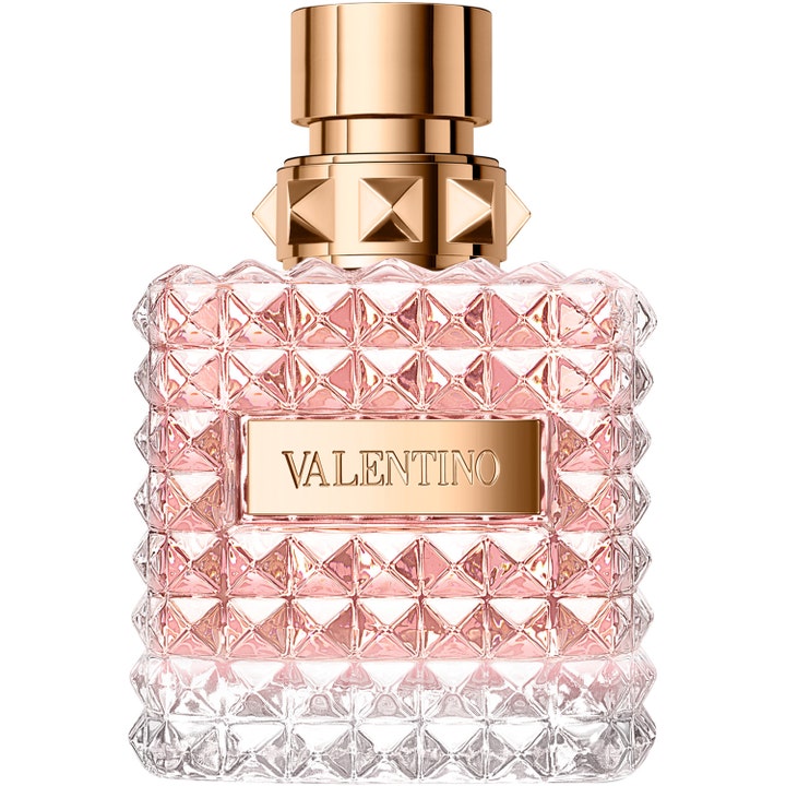 Valentino Donna Eau de Parfum 100 ml blommig damparfym i glasflaska med nitar gulddetaljer och rosa vätska