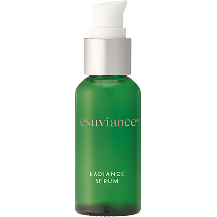 Exuviance Radiance Serum 30ml anti-aging glöd serum för cellförnyelse hud i en grön glasflaska med silverpump