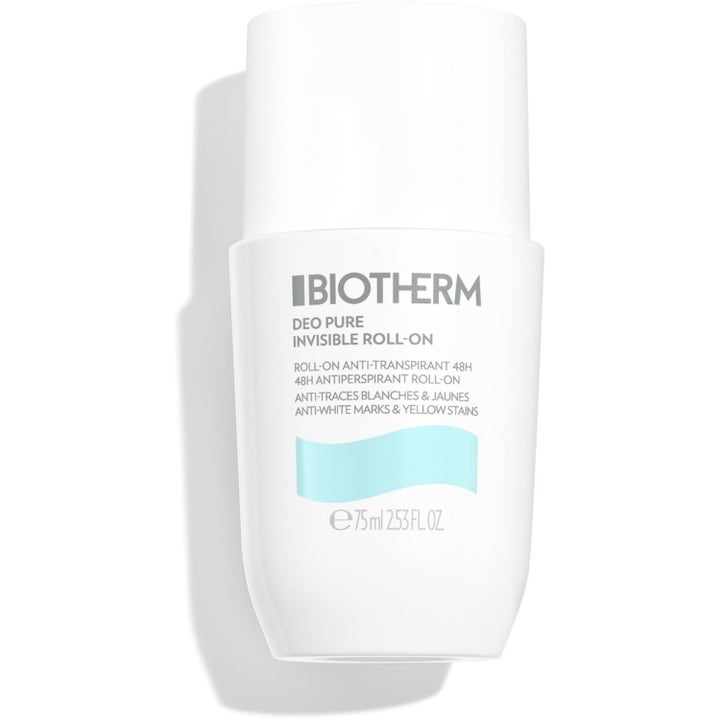 Biotherm Deo Pure Invisible Roll-On 75ml hudvårdande deodorant i vit plastflaska som motverkar fläckar