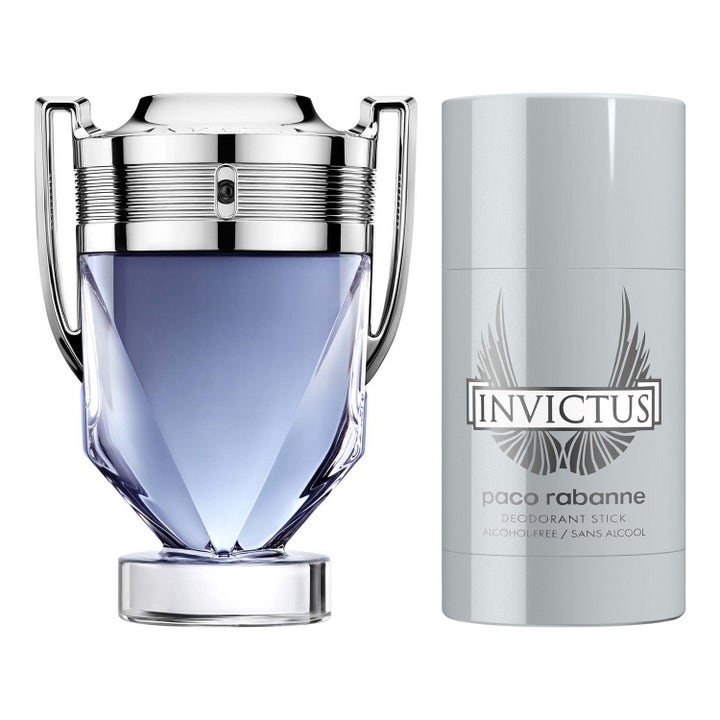 Rabanne Invictus Set EdT 50ml och Deostick 75g exklusivt gåvoset herr med troféformad flaska och grått deostick
