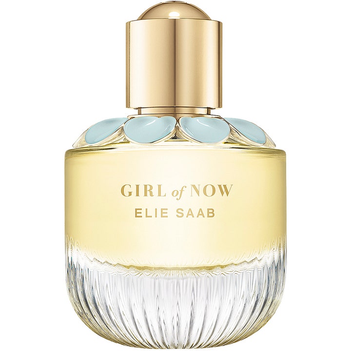 Elie Saab Girl Of Now 50 ml edp damparfym i rund glasflaska med guldlock och dekoration av ljusblå blomblad