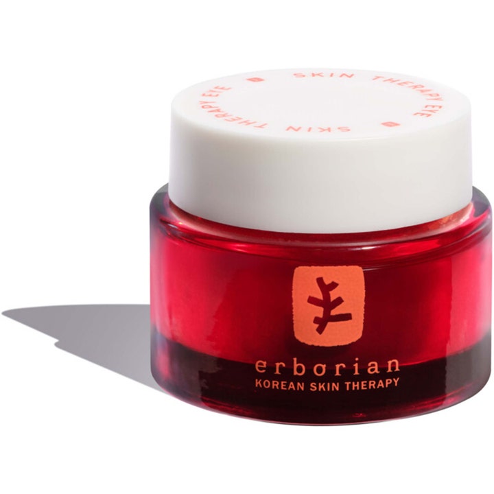 Erborian Skin Therapy Eye 15 ml anti-aging ögonkräm mot mörka ringar i röd glasburk med vitt lock.