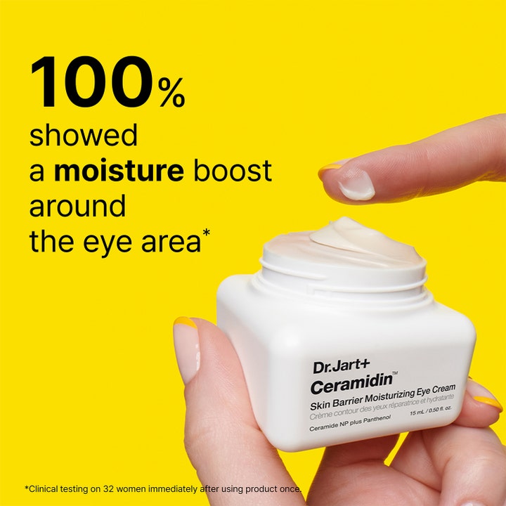 Dr.Jart+ Ceramidin Skin Barrier Moisturizing Eye Cream 15 ml återfuktande ögonkräm i vit burk ger 100% moisture boost.