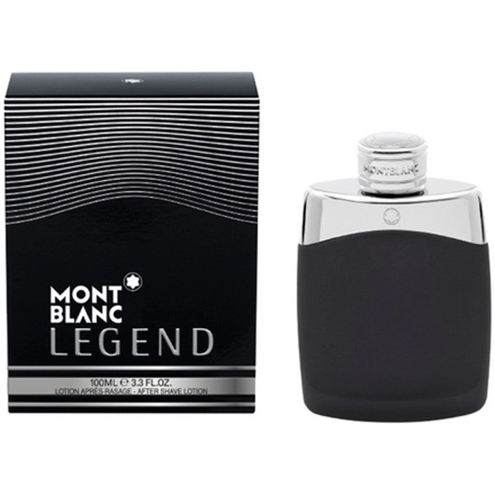 Montblanc Legend 100ml aftershave lotion med elegant fougere parfym i matt svart flaska med silverlock och randig box