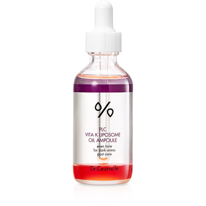 Dr.Ceuracle PLC Vita K Liposome Oil Ampoule ansiktsolja ampull med vitamin k i glasflaska med vit pipett.