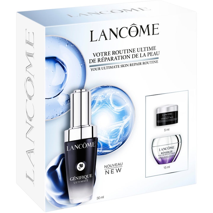 Lancôme Génifique Routine Set 1 st hudvårdskit för reparation i vit box med serum och krämer i glasburk.