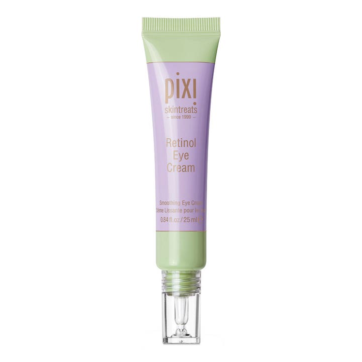 Pixi Retinol Eye Cream 25 ml utjämnande ögonkräm med retinol i en lila och ljusgrön tub med genomskinligt plastlock