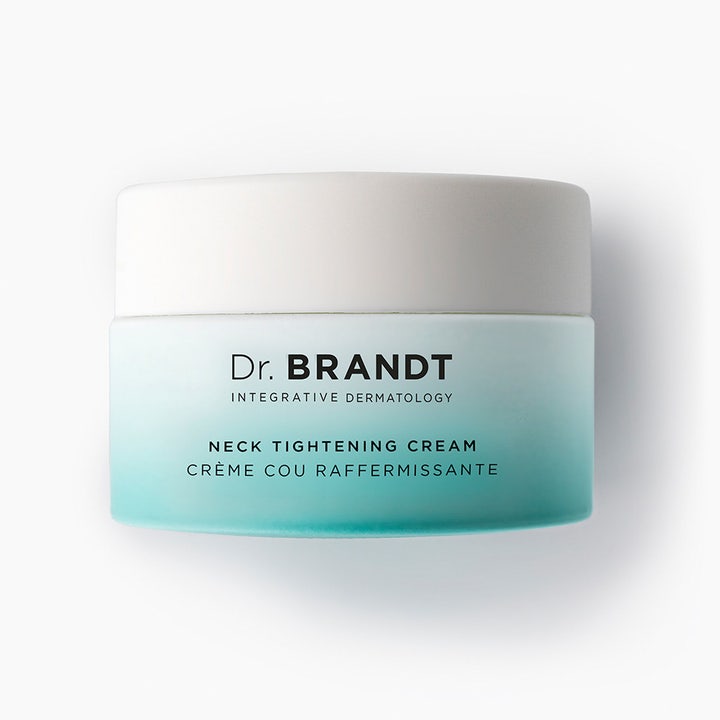 Dr Brandt Neck Tightening Cream 50 g nackkräm för nackuppstramning i en tonad turkos burk med vitt lock.