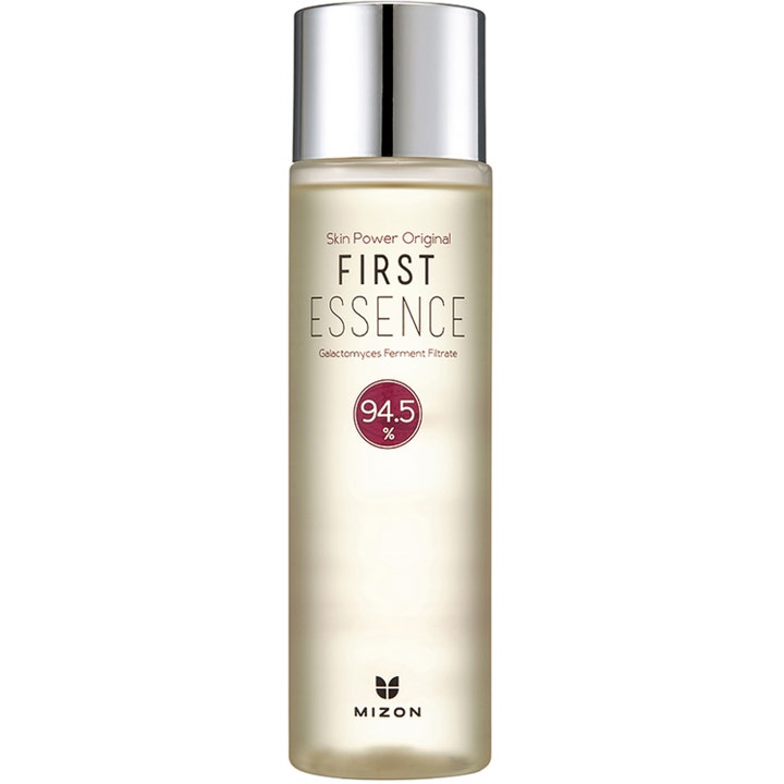 Mizon Skin Power Original First Essence 210 ml fermenterad återfuktande hudvård i slank flaska med silverlock