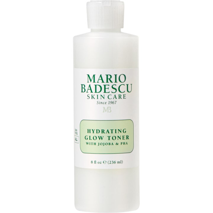 Mario Badescu Hydrating Glow Toner 236 ml lystergivande ansiktsvatten i vit plastflaska med jojoba och PHA