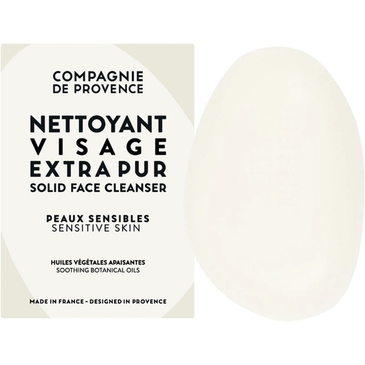 Compagnie de Provence Solid Face Cleanser 85 g ansiktsrengöring känslig hy botaniska oljor vit oval rengöringskaka