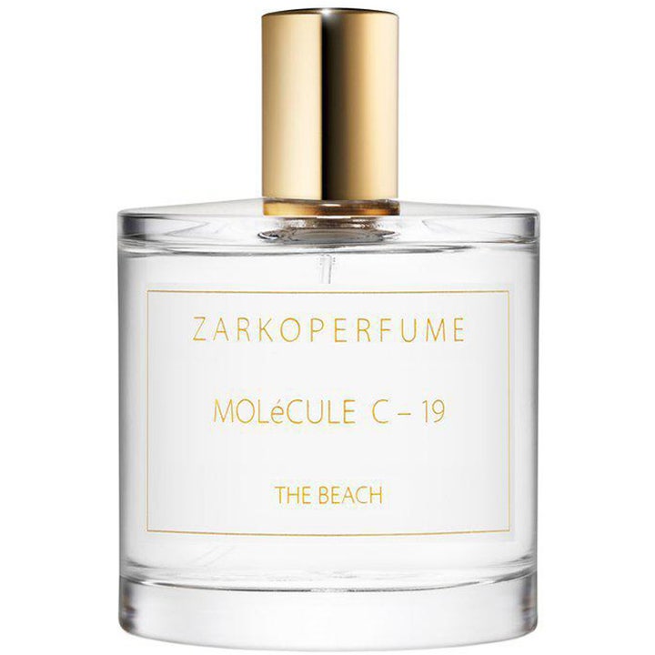 Zarkoperfume Molécule C-18 The Beach 100 ml Eau de Parfum i genomskinlig glasflaska med guldkork och vit etikett