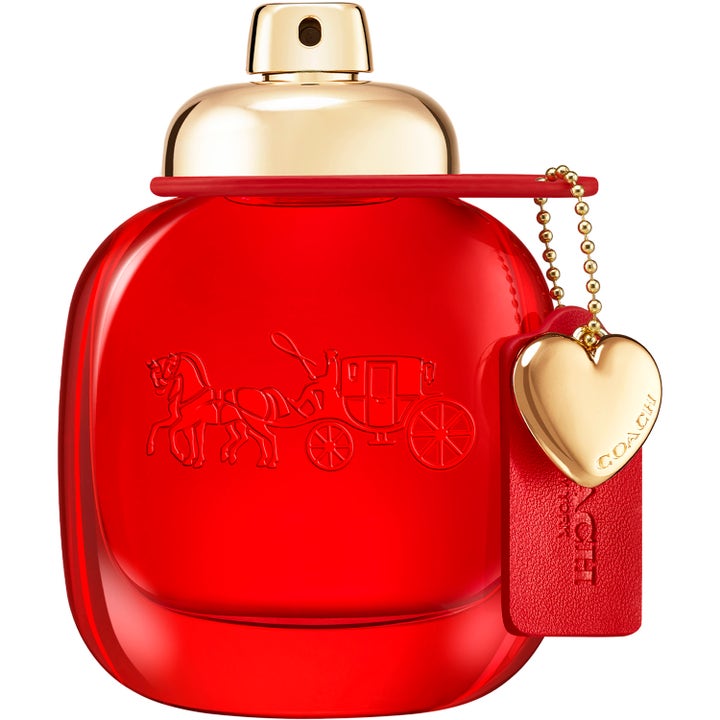 Coach Love Eau de Parfum 50 ml blommig parfym för kvinnor i röd glasflaska med guldfärgad spraytopp och hjärthänge