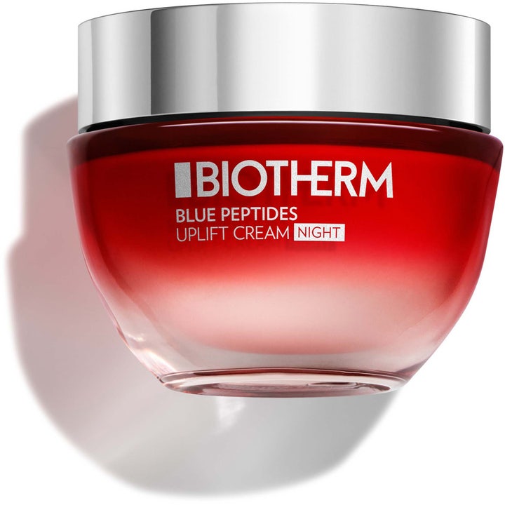 Biotherm Blue Peptides Uplift Night 50 ml anti-age nattkräm i en röd tonad glasburk med silverlock.