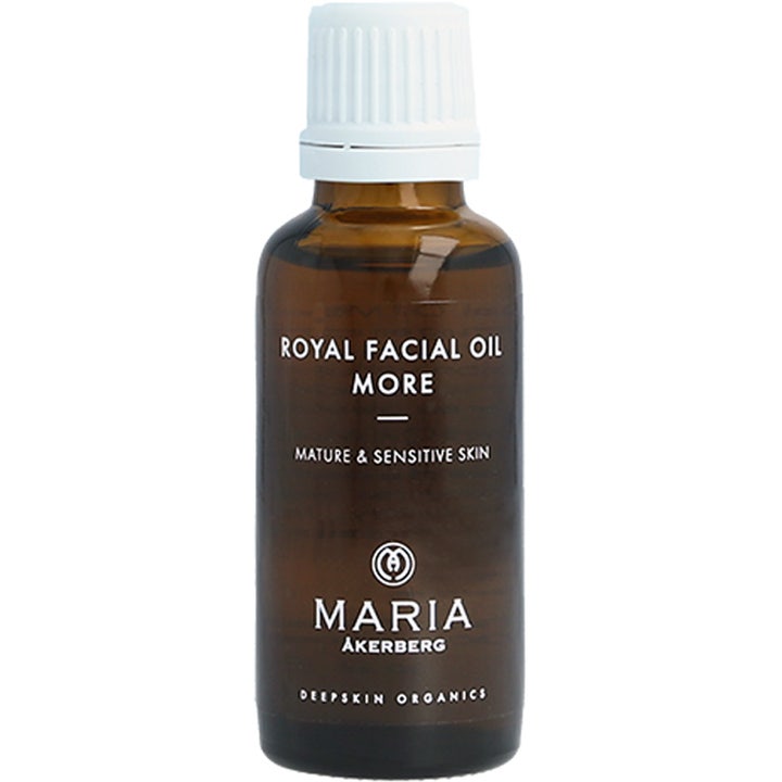Maria Åkerberg Royal Facial Oil More 30 ml fuktgivande ansiktsolja anti age i brun glasflaska med vitt skruvlock